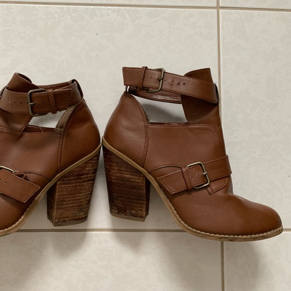 Call it spring chunky wooden heeled brown booties